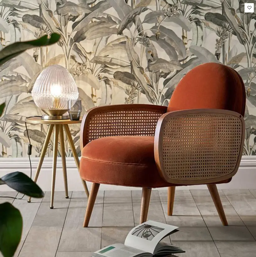 Cane Rattan Armchair, Velvet 02.webp