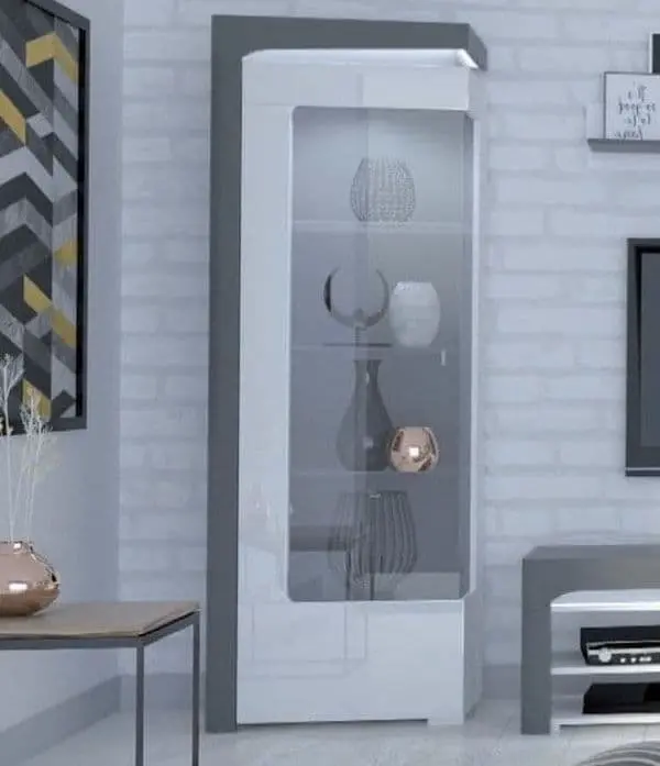 Athens Grey and White Gloss Left Display Cabinet with Glass Door and LED Lights