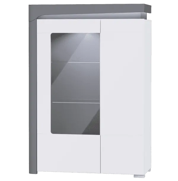 Athens Grey and White Gloss Low Wide Display Cabinet with LED Lights