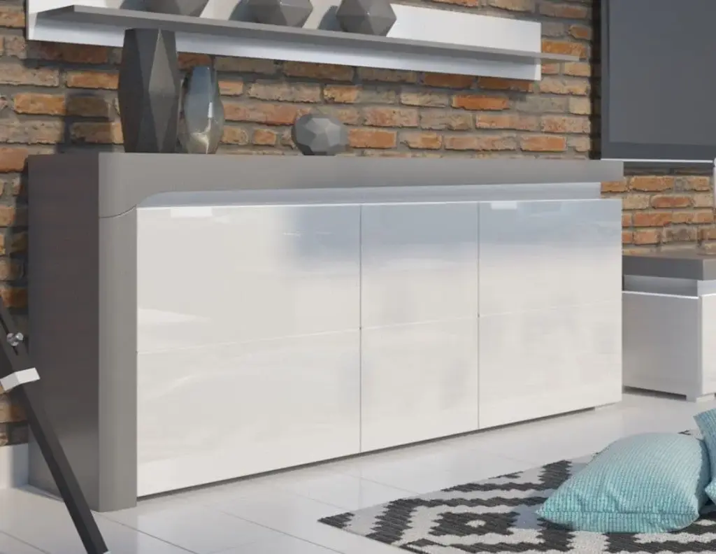 Athens Grey and White Gloss 3 Door Sideboard with LED Lights