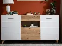 Bretanova Slatted Artisan Oak Effect and White Gloss Sideboard
