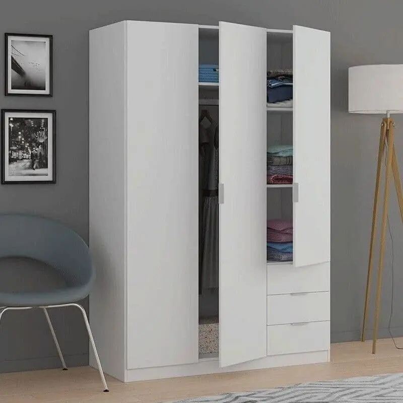 Cairo Arctic White Compact 3 Door 3 Drawer Space-Saving Wardrobe