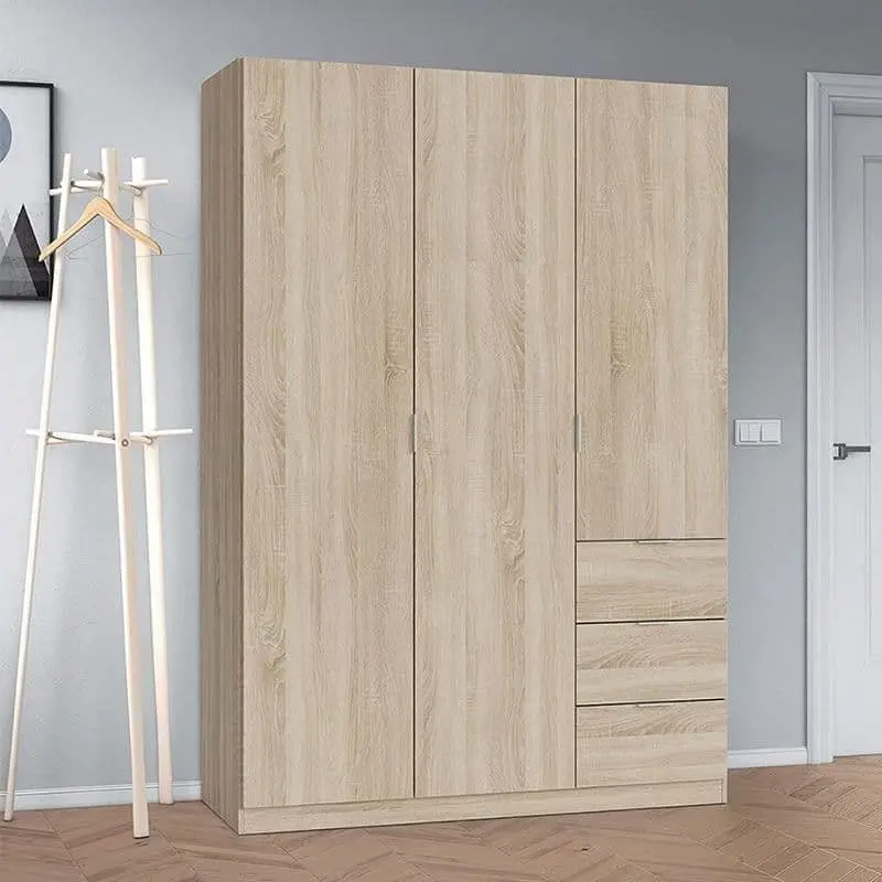 Cairo Oak Effect Compact 3 Door 3 Drawer Space-Saving 135cm Wardrobe