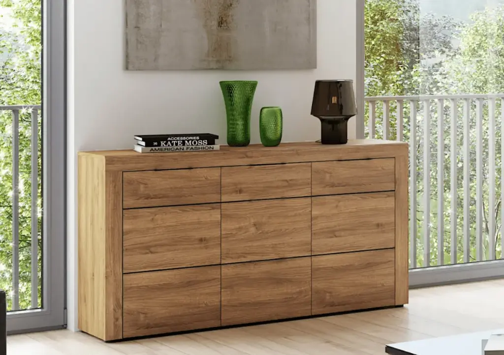 Camar Large Oak Effect 3 Drawer Sideboard