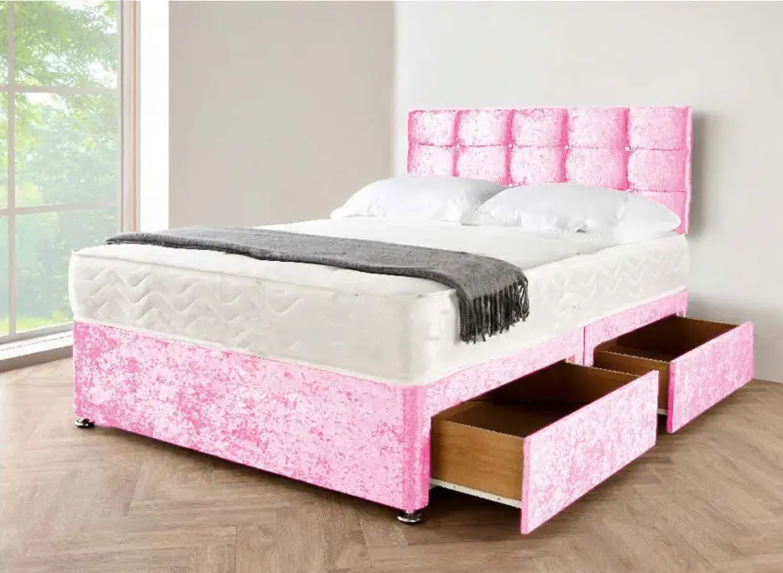 Pink Crushed Velvet Divan Bed (4FT Small Double)