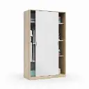 Durham Artic White and Oak Effect Small Narrow Sliding 2 Door Wardrobe 120cm Wide