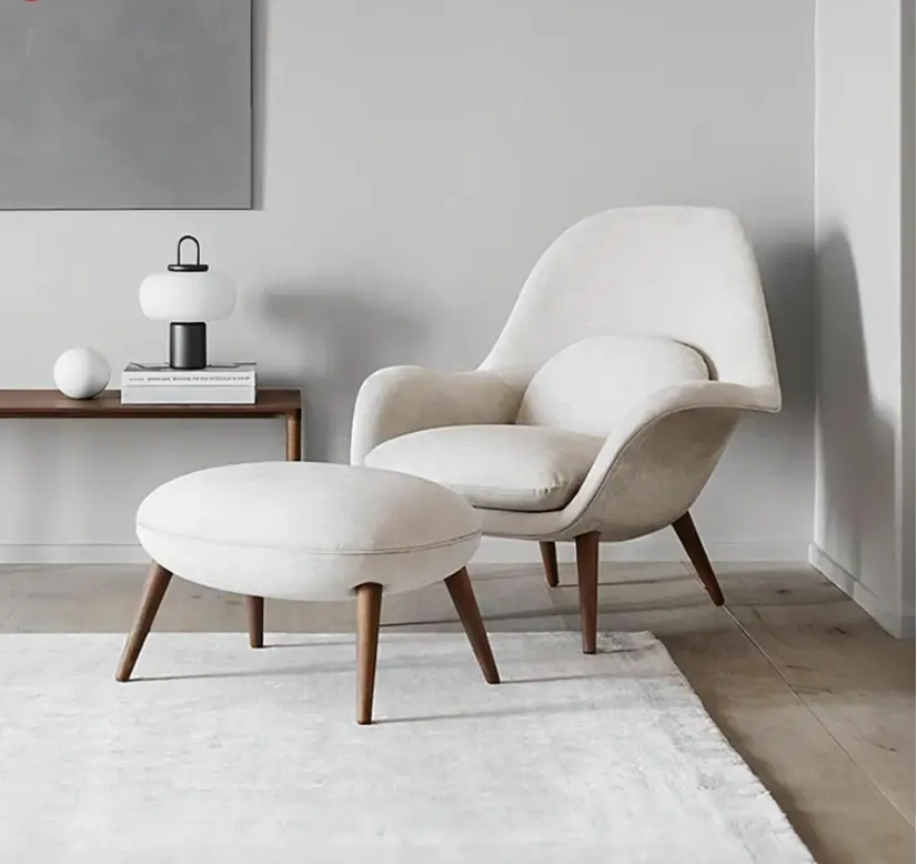 Fredericia Swoon Armchair and Footstool, Velvet