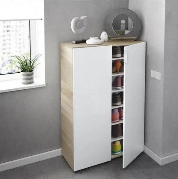 Alvaro White and Oak Effect 30 Pairs Shoe Cupboard Cabinet