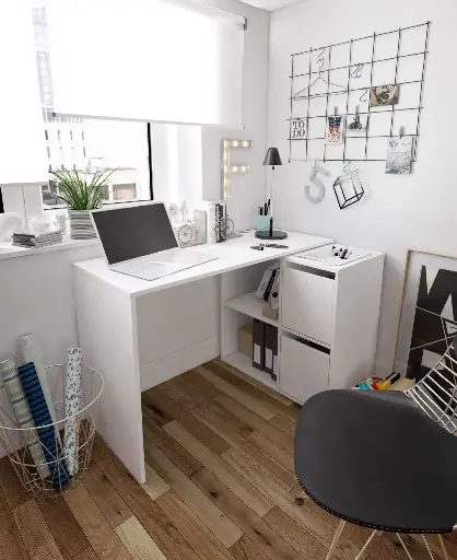 Athena White Reversible Desk with Storage