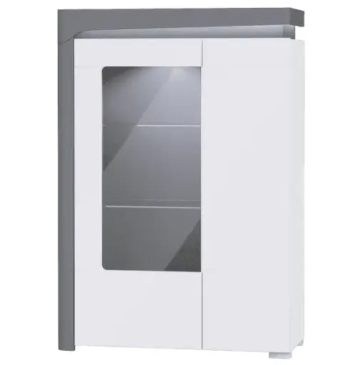 Athens Grey and White Gloss Low Wide Display Cabinet with LED Lights