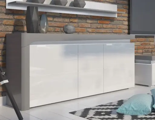 Athens Grey and White Gloss 3 Door Sideboard with LED Lights