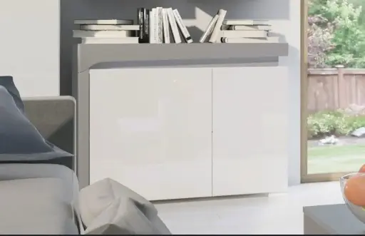 Athens Grey and White Gloss 2 Door Small Sideboard with LED Lights