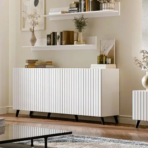 Atlantis Matte White Wide 4 Door Sideboard