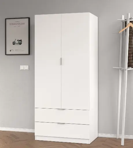 Cairo Arctic White Compact 2 Door 2 Drawer Space-Saving Wardrobe