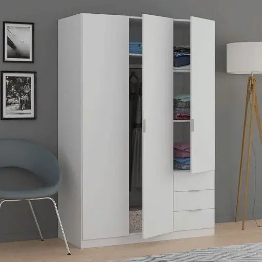 Cairo Arctic White Compact 3 Door 3 Drawer Space-Saving Wardrobe