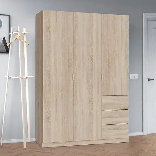 Cairo Oak Effect Compact 3 Door 3 Drawer Space-Saving 135cm Wardrobe