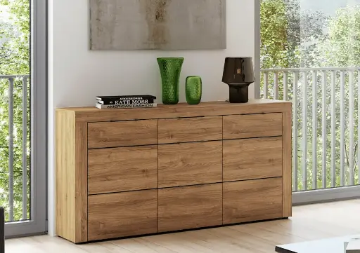 Camar Large Oak Effect 3 Drawer Sideboard