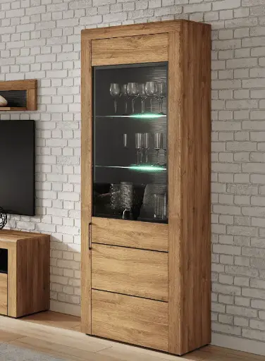 Camar Tall Oak Effect 1 Door Display Cabinet
