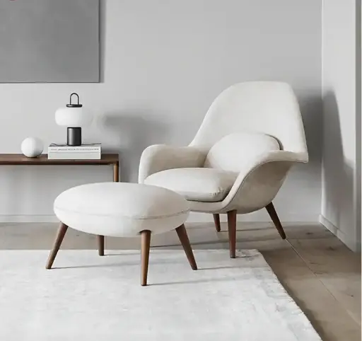 Fredericia Swoon Armchair and Footstool, Velvet