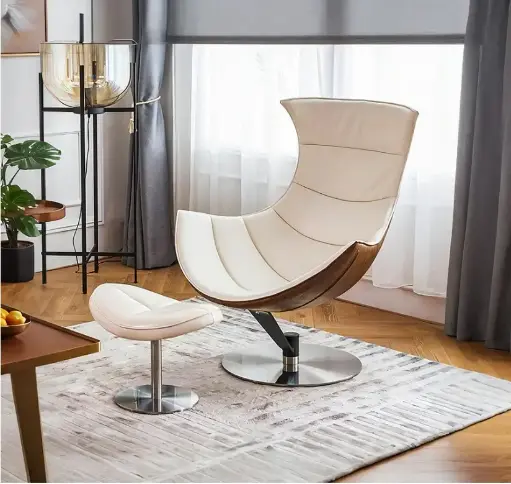 Lobster Lounge Chair With Ottoman, Walnut Texture, Armchair
