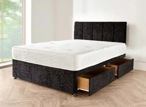 Chenille Divan Storage Bed Set with Mattress and Storage (6FT Super King)