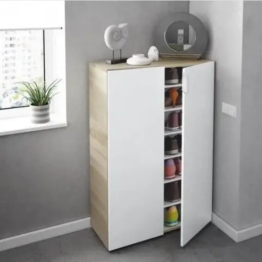 Alvaro White and Oak Effect 30 Pairs Shoe Cupboard Cabinet