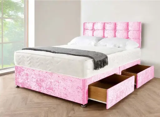 Pink Crushed Velvet Divan Bed (5FT - King Size)